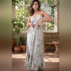 Floral Maxi Dress in Cream and Brown